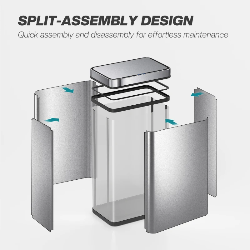 HOMCOM 60 L Sensor Can,  Sensor Bin with Soft-Close Lid, Fingerprint-Proof Stainless Steel, Silver Tone