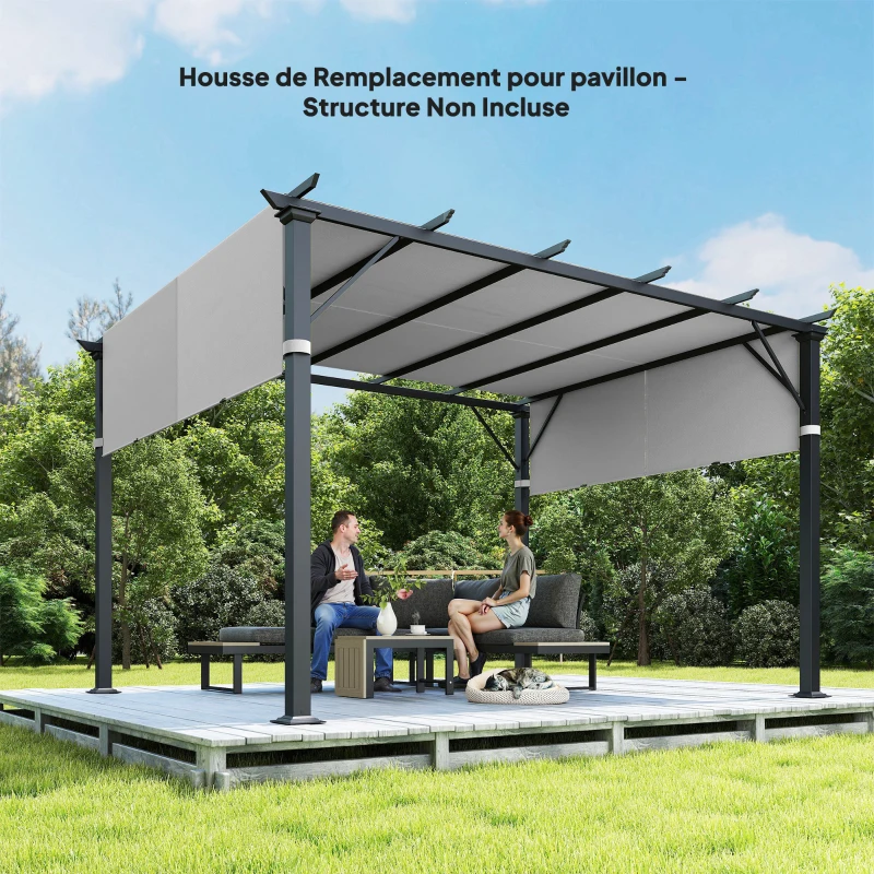Outsunny Lot de 2 toiles de rechange pergola rétractable 4,9 x 1,2 m pour pergola de 3 x 3 m polyester protection UV gris clair