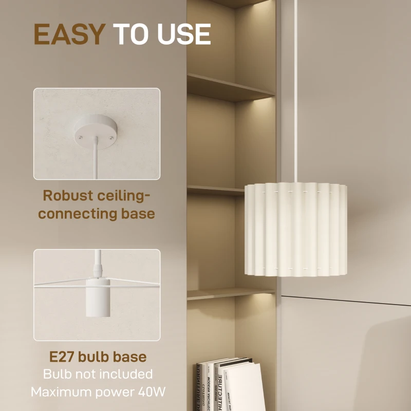 HOMCOM Linen Pendant Light, Bedside Ceiling Lamps with E27 Bulb, Modern Hanging Lights for Living Room, Bedroom, Kitchen, Hallway, White