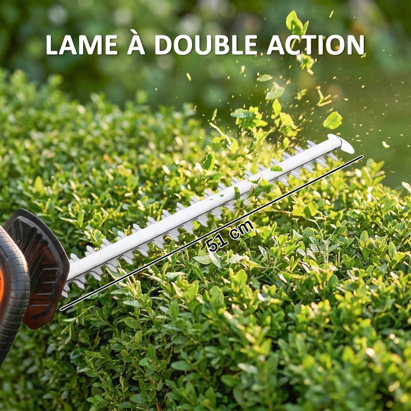 Outsunny Taille-Haies Électrique 100 W, Lame 51 cm, Batterie 2,0 Ah et Chargeur, Orange