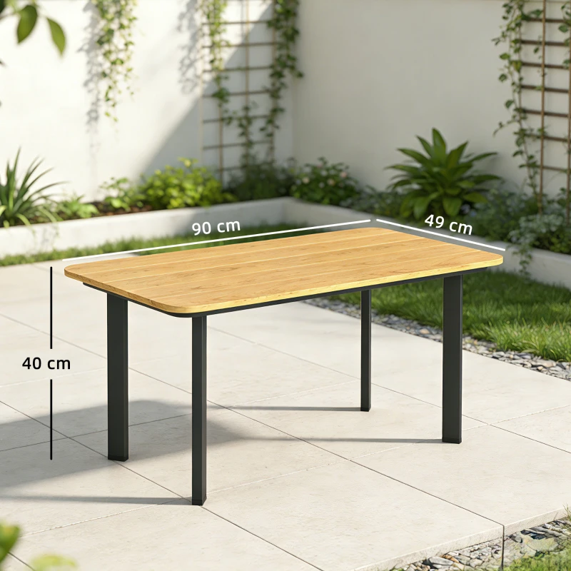 Outsunny Outdoor Garden Coffee Table, Garden Table with Slatted Wood Plastic Composite Top and Metal Frame, Brown