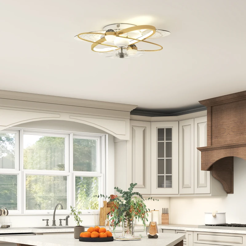 HOMCOM Ceiling Fan with Light and Remote, 3 Colour Temperatures, LED Mount Ceiling Fan Light for Bedroom, Gold Tone