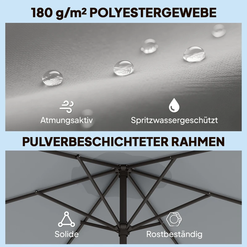 Outsunny 3 m Sonnenschirm mit Schutzhülle, Outdoor-Marktschirm mit Neigefunktion und Kurbel, Windöffnung, Grau