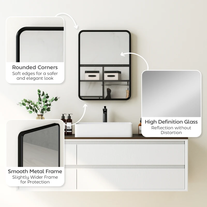 HOMCOM Rectangular Wall Mirror with HD Glass - Black