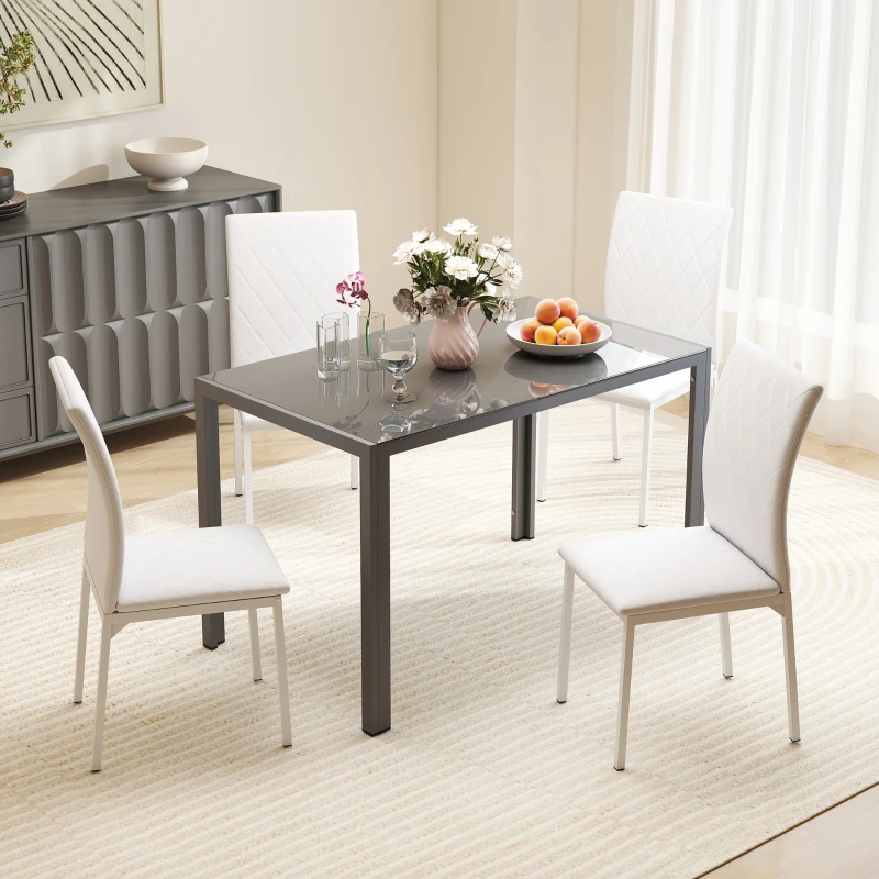 HOMCOM Lot de 4 chaises de salle à manger, chaises de cuisine, capitonnage rhombique et pieds en métal, 41x50x91cm, blanc