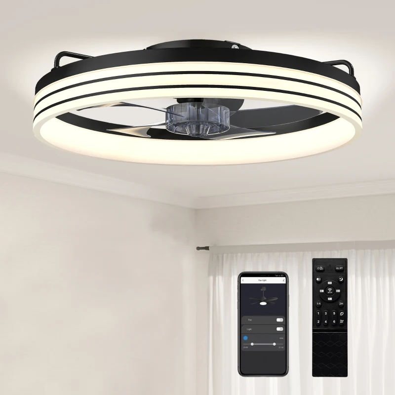 HOMCOM Ceiling Fans with Lights and Remote & App Control, 50cm LED Ceiling Fan Light with 3 Colour Temperatures, 6 Speed, Black