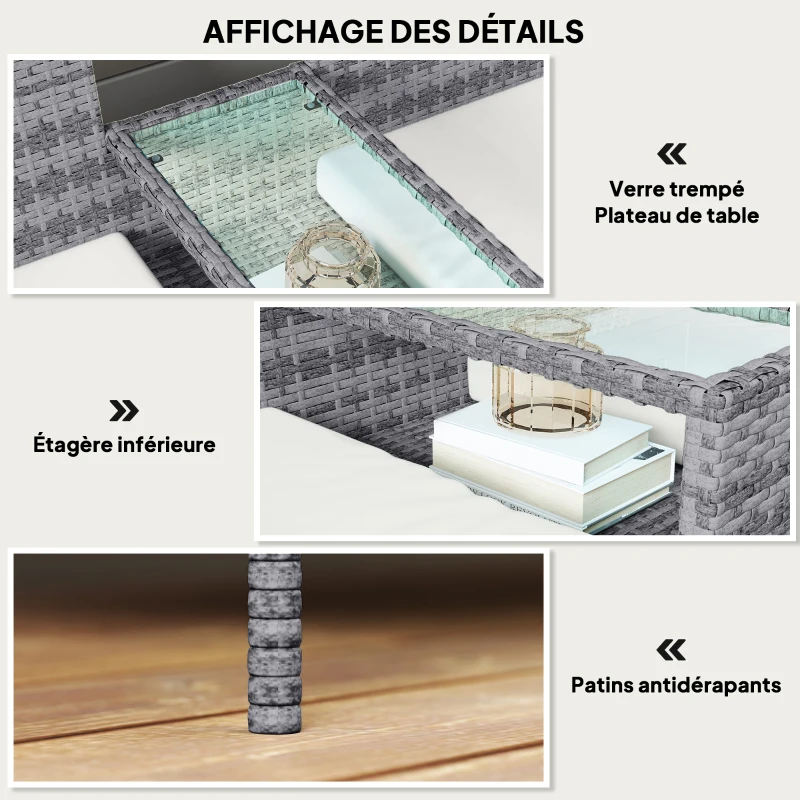 Outsunny Banc de Jardin en résine tressée 2 Places avec Table et Coussins - 135 x 64 x 81 cm - pour Balcon et Terrasse Noir