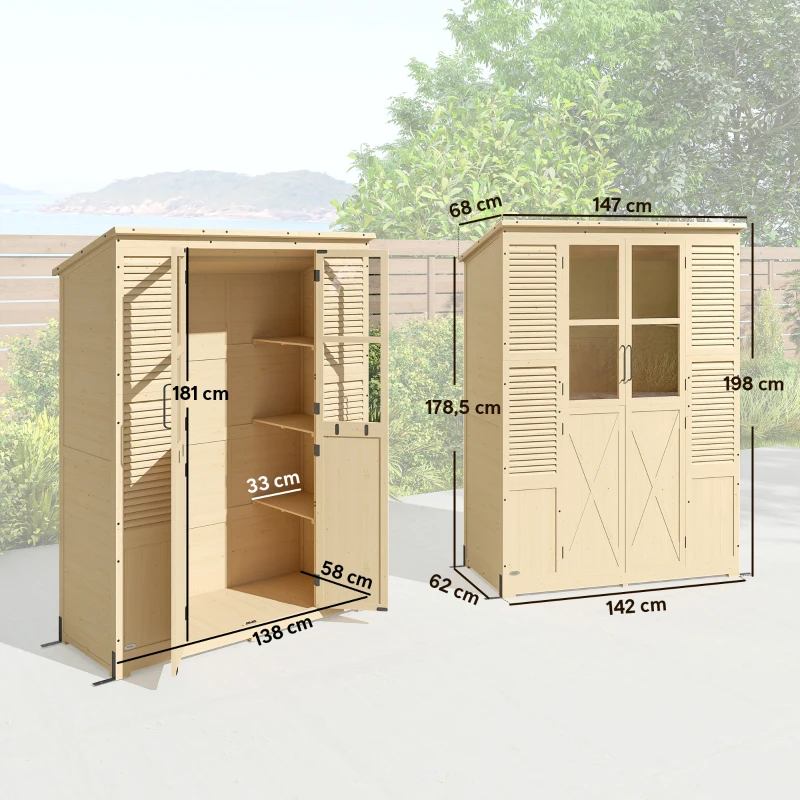 Outsunny Casinha de Jardim Walk-in com Piso e 4 Janelas