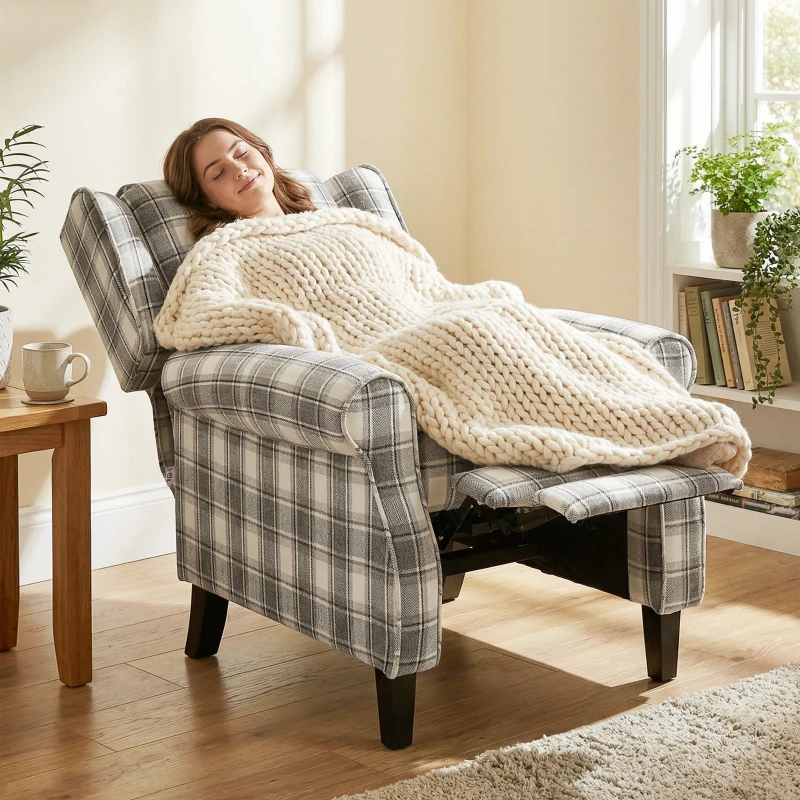 HOMCOM 160° Reclining Armchair, with Footrest - Grey and White