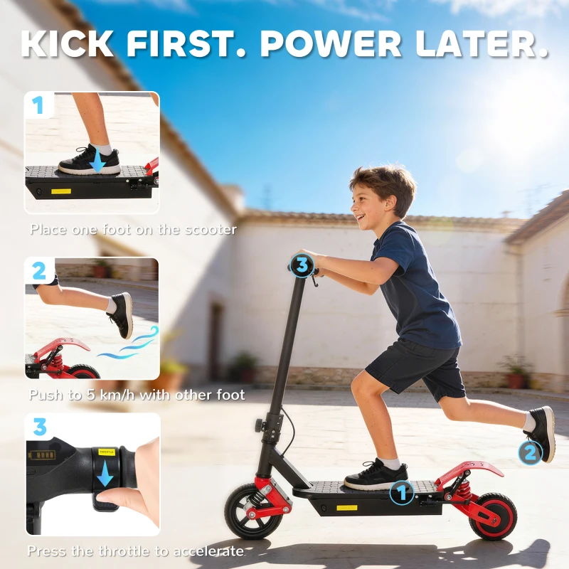AIYAPLAY Foldable Kids Electric Scooter with LCD Display, Dual Shock Absorption, Up to 15 KM/H, Max Range 6 KM for Age 6-14, Red