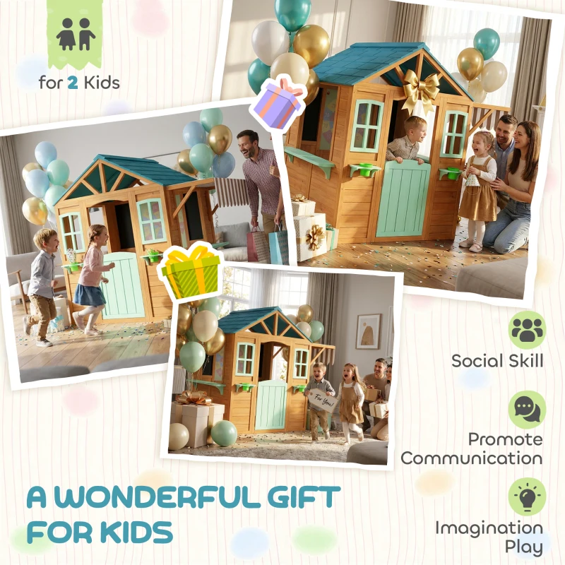 AIYAPLAY Casa de Brincar Exterior com Balcão de Venda Caixa de Plantas Quadro-negro Alvo para 4 Bolas 142 x 120 x 141,5 cm Multicolorido