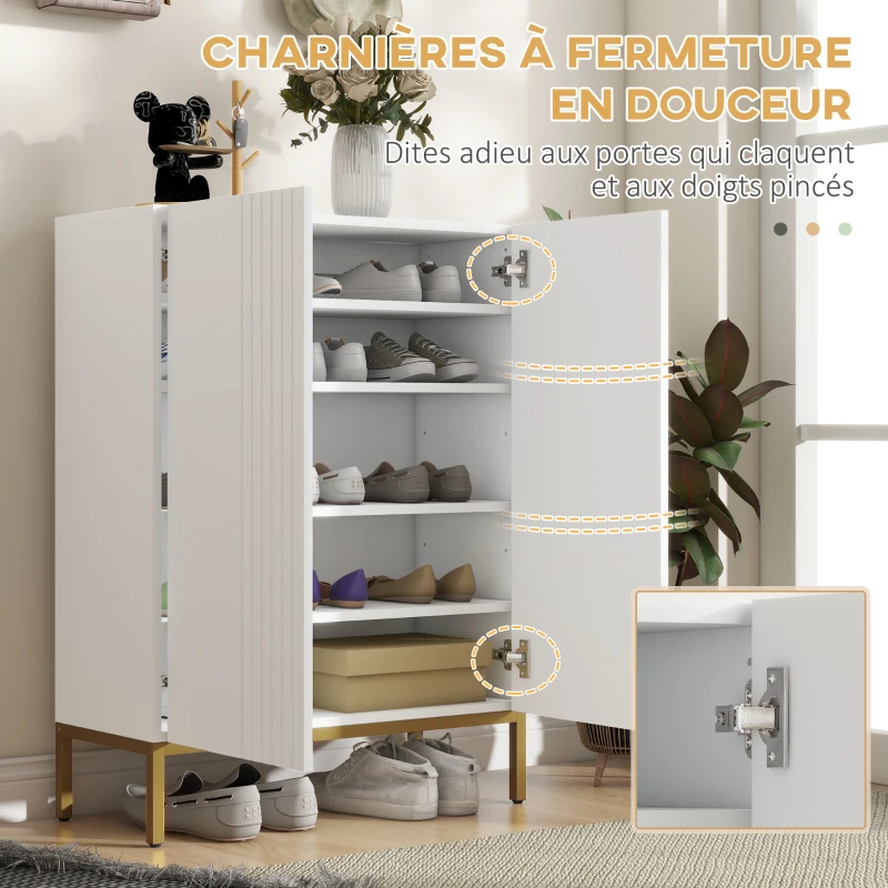 HOMCOM Meuble à chaussures 20 paires, armoire à chaussures moderne avec portes à fermeture douce, étagères réglables, blanc(m-5)