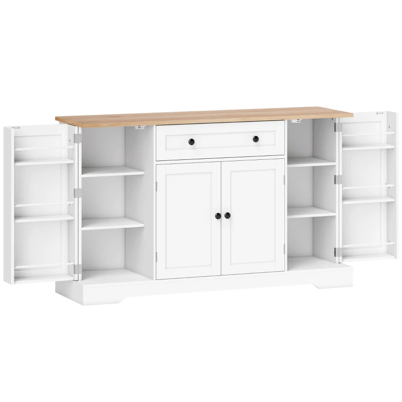 HOMCOM Buffet cuisine, meuble de rangement avec tiroir, 4 portes, étagères réglables et 6 racks de porte, 138x40x83,5cm, blanc