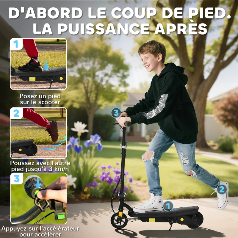 HOMCOM Trottinette électrique 120 W pliable pour enfant 7-14 ans 12 Km/h max. autonomie 10 Km max. noir