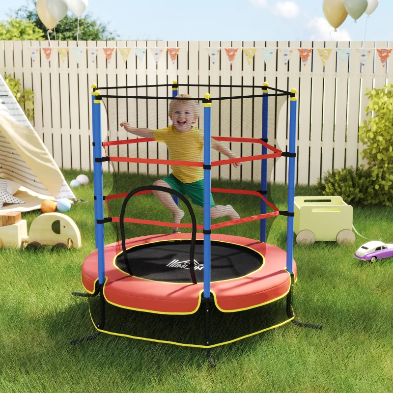 HOMCOM Trampoline Enfant Ø 1,75 × 1,90H m Filet de sécurité Porte zipée Couvre-Ressorts 6 poteaux rembourrés Noir Rouge Bleu