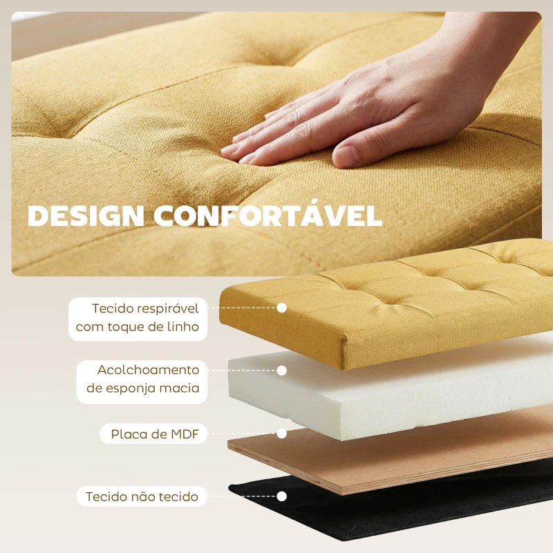 HOMCOM Puff de Arrumação Banco de Arrumação Dobrável 84 L 76x38x38 cm Estofado em Linho Sintético Amarelo