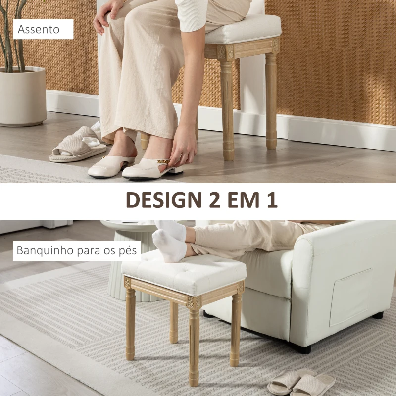 HOMCOM Banco para Sala de Estar Estilo Rústico Estofado em Linho Sintético com Pernas Esculpidas em Madeira 42x32x46,5 cm Bege