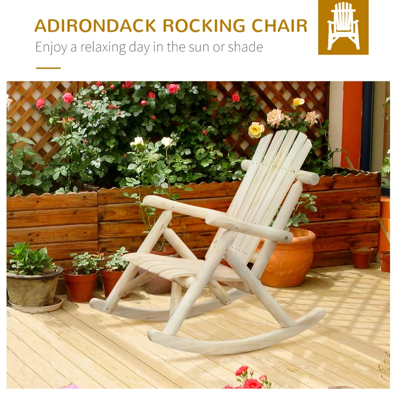Outsunny Wooden Adirondack Chair, Cedar Wood Ergonomic Rocking Chair Porch Rocker Garden Traditional with High Back, and Armrests, Natural