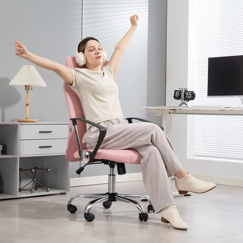 HOMCOM Fauteuil de bureau manager dossier ergonomique hauteur assise réglable pivotant tissu maille 63x65x119109-119cm rose