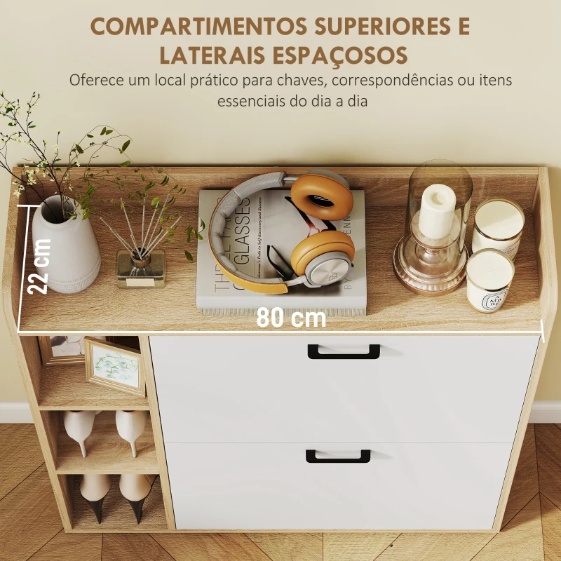 HOMCOM Sapateira Estreita com 3 Prateleiras Laterais e Prateleiras Ajustáveis para 15 Pares de Sapatos 83x24x90,5 cm Madeira e Branco