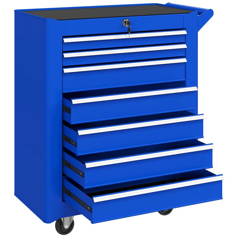 DURHAND Carrinho de Ferramentas com 7 Gavetas Carrinho de Oficina com Fechadura Pega 2 Rodas com Travão 69x33x75 cm Azul
