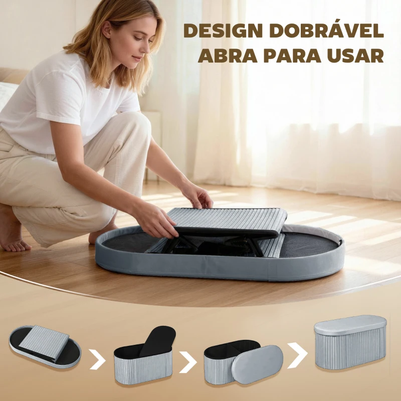 HOMCOM Puff de Arrumação 72 L 76x38x35 cm Estofado em Veludo Baú de Arrumação Suporta 120 kg Cinzento Escuro