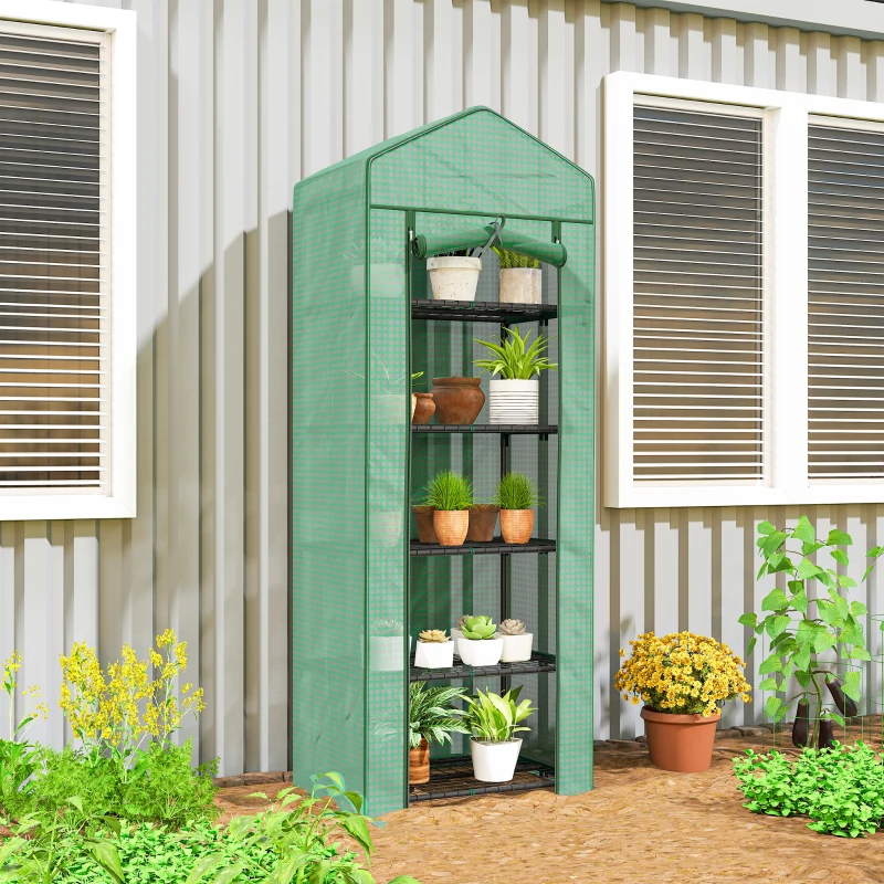 Outsunny Serre de jardin balcon étagère serre 5 niveaux 0,69 x 0,49 x 1,93 m acier bâche amovible PE vert