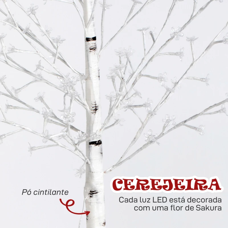 HOMCOM Árvore Cerejeira com 120 Luzes LED IP44 Banco Quente com Luz Ajustável em 3 Modos 21x21x150 cm Branco