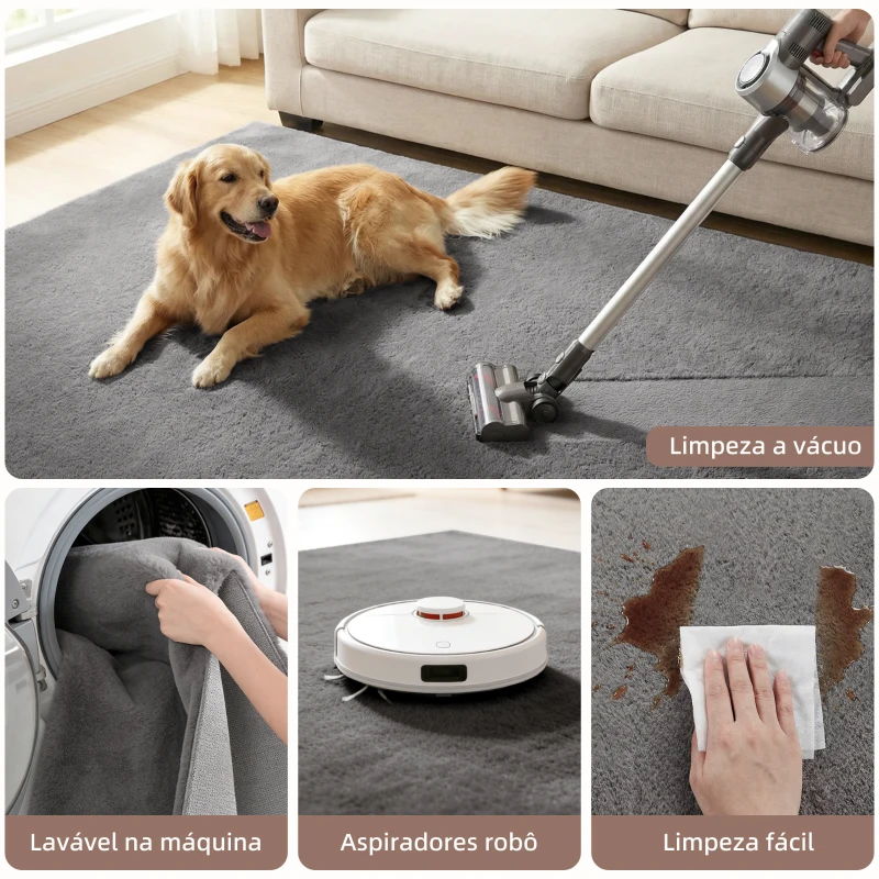 HOMCOM Tapete para Sala de Estar 120x160 cm Tapete Lavável à Máquina Pelo Longo Macio Estilo Moderno Cinza