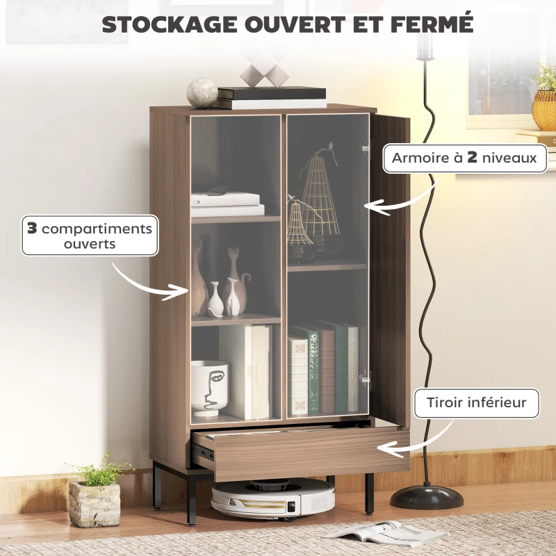 HOMCOM Buffet meuble de rangement avec placard à portes, tiroir, 3 compartiments ouverts et étagères réglables, gris