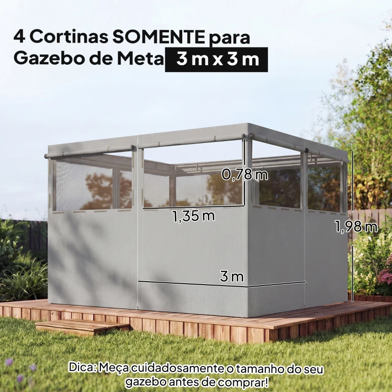 Outsunny 4 Paredes Laterais para Tenda 3x3 m Laterais de Tenda com 8 Janelas Proteção UV 30+ Impermeável Cinzento Claro