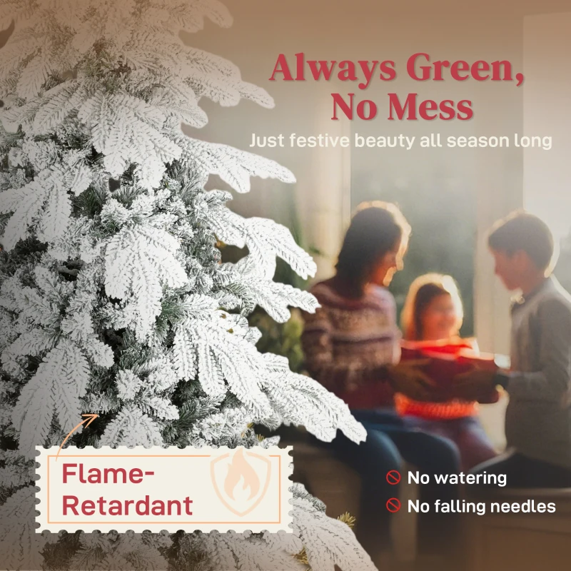 HOMCOM 6ft Super Flocked Christmas Tree - Green/White