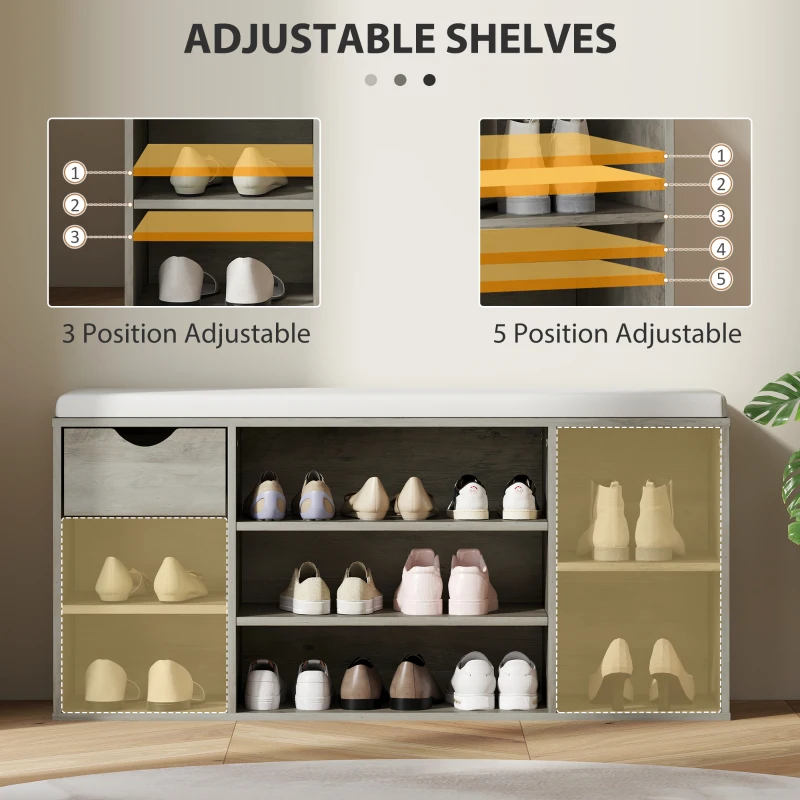 HOMCOM Shoe Storage Bench with Cushion - Grey