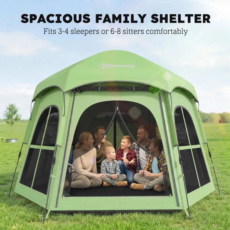 Outsunny Pop Up Tent 3000mm Waterproof Instant Camping Tent 3-4 Person with 2 Doors 4 Windows Green