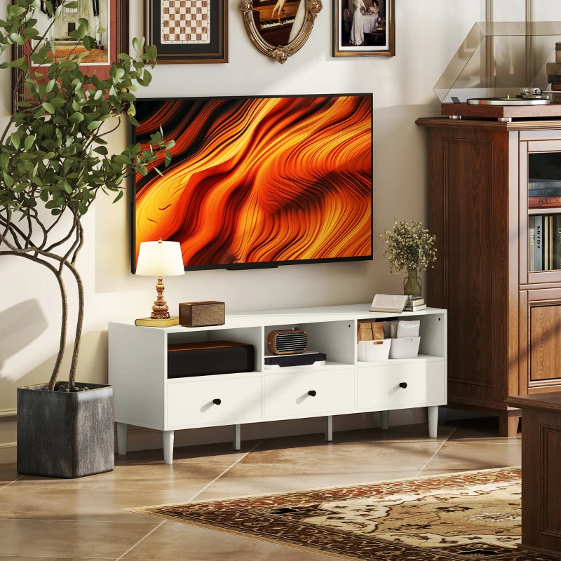 HOMCOM Móvel de TV Moderno com 3 Compartimentos Abertos 3 Gavetas para Televisão de 45/55/65 Polegadas 120x34x45 cm Branco