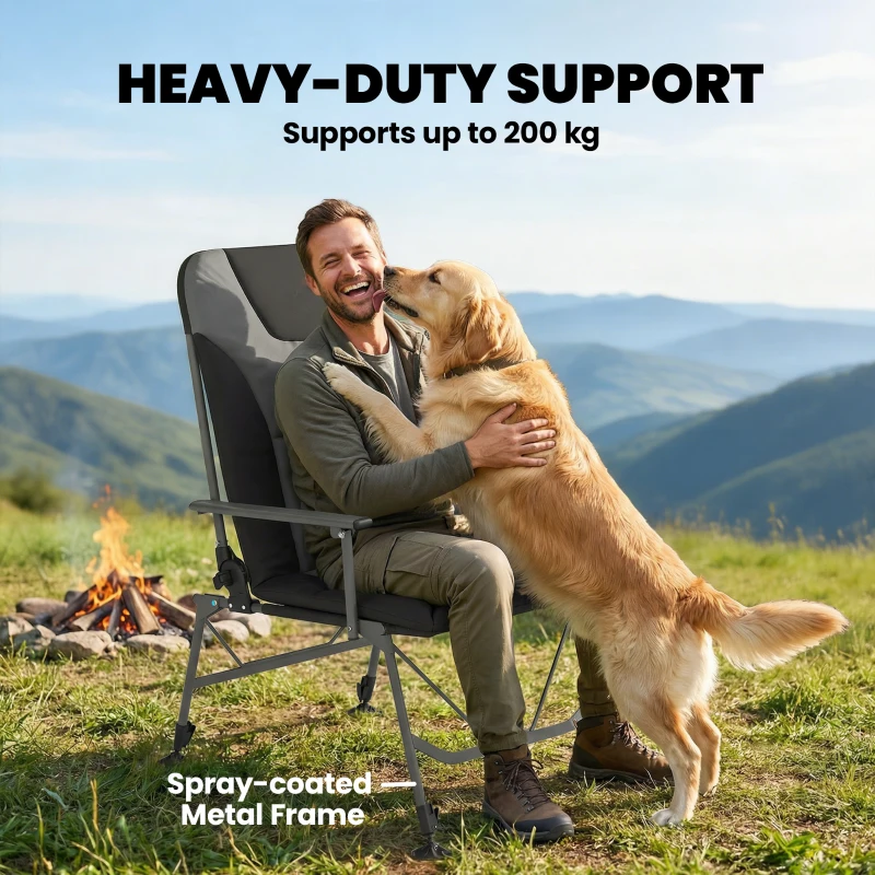 Outsunny Camping Chair Padded Reclining Folding Chair with Wide Armrests for Adults Black