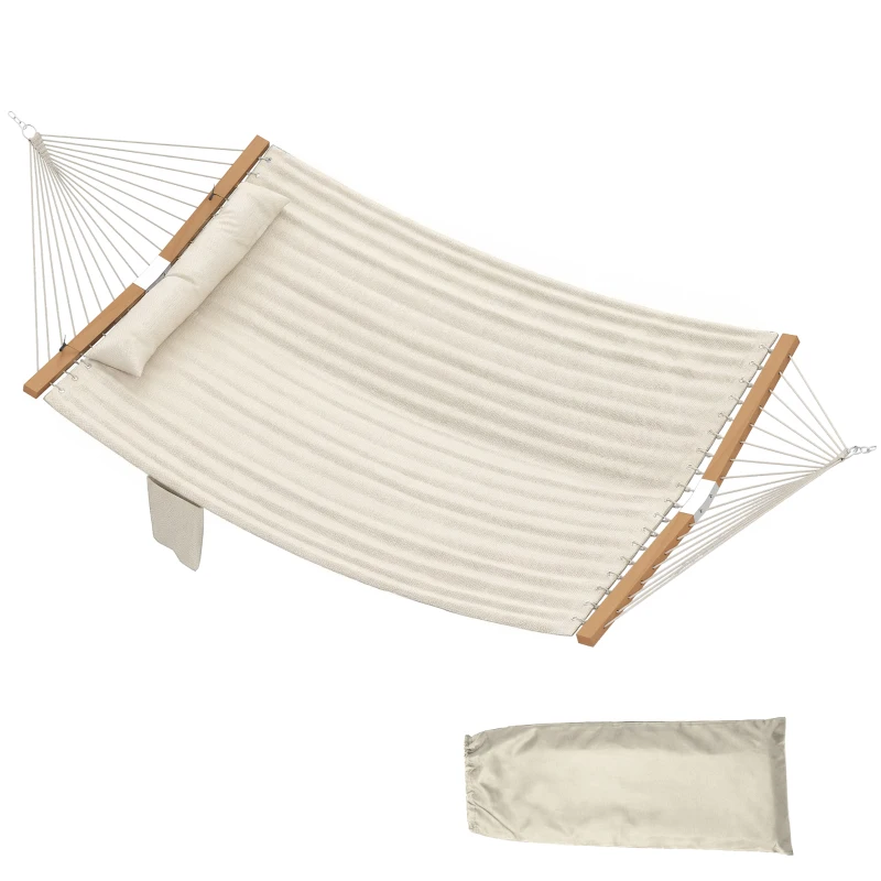 Outsunny Hamac suspendu 325 cm avec oreiller extra-long, tissu matelassé, poche pour magazines, intérieur et extérieur, crème