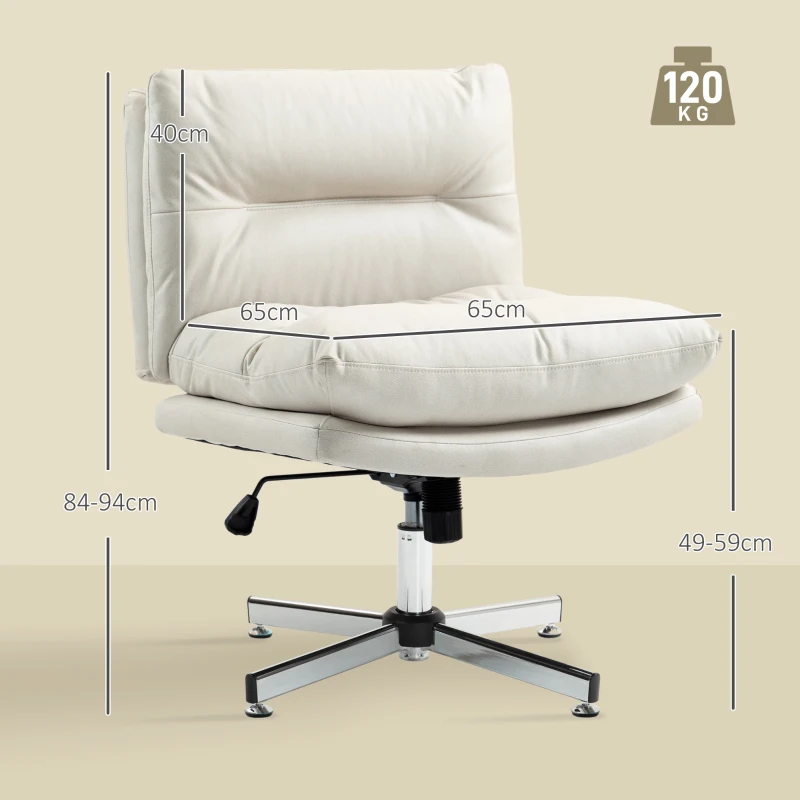 HOMCOM Cadeira de Escritório com Altura Ajustável Função Basculante Base Cruzada e Assento Amplo Cadeira para Estúdio 65x65x84-94 cm Cinza Claro