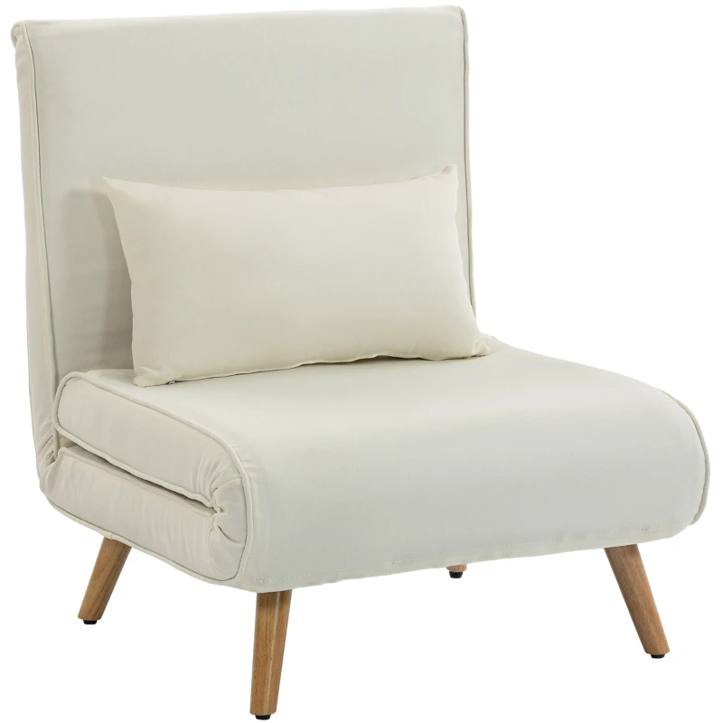 HOMCOM Fauteuil chauffeuse convertible 3 en 1 lit fauteuil lit 1 place dossier 5 positions en tissu avec coussin, crème