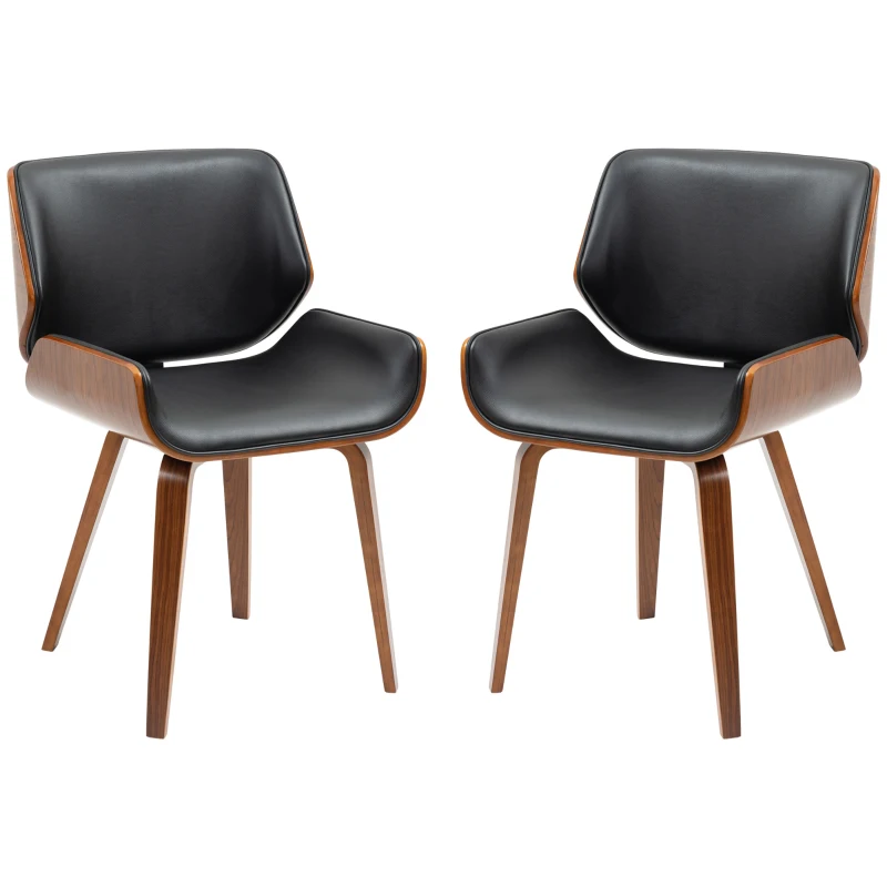 HOMCOM Conjunto de 2 Cadeiras de Jantar com Pés de Madeira Estofadas em Couro Sintético Encosto Curvado 53x54x81 cm Preto