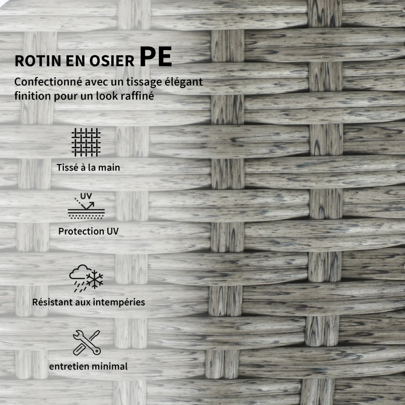 Outsunny Salon de Jardin en Résine Tressée Demi-Ronde 6 Pièces Encastrable Gain de Place 135x66x62cm Gris