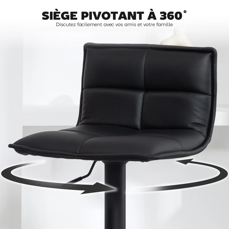 HOMCOM Lot de 2 tabourets de bar, chaises de bar réglable en hauteur avec assise pivotant en PU 44 x 45 x 85-106 cm noir