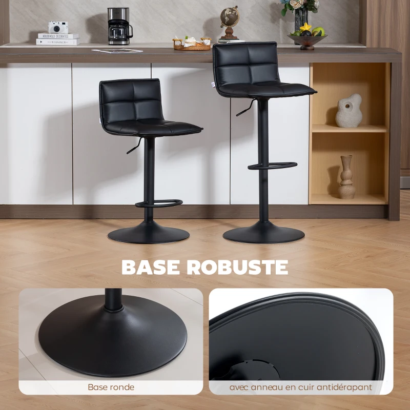 HOMCOM Lot de 2 tabourets de bar, chaises de bar réglable en hauteur avec assise pivotant en PU 44 x 45 x 85-106 cm noir