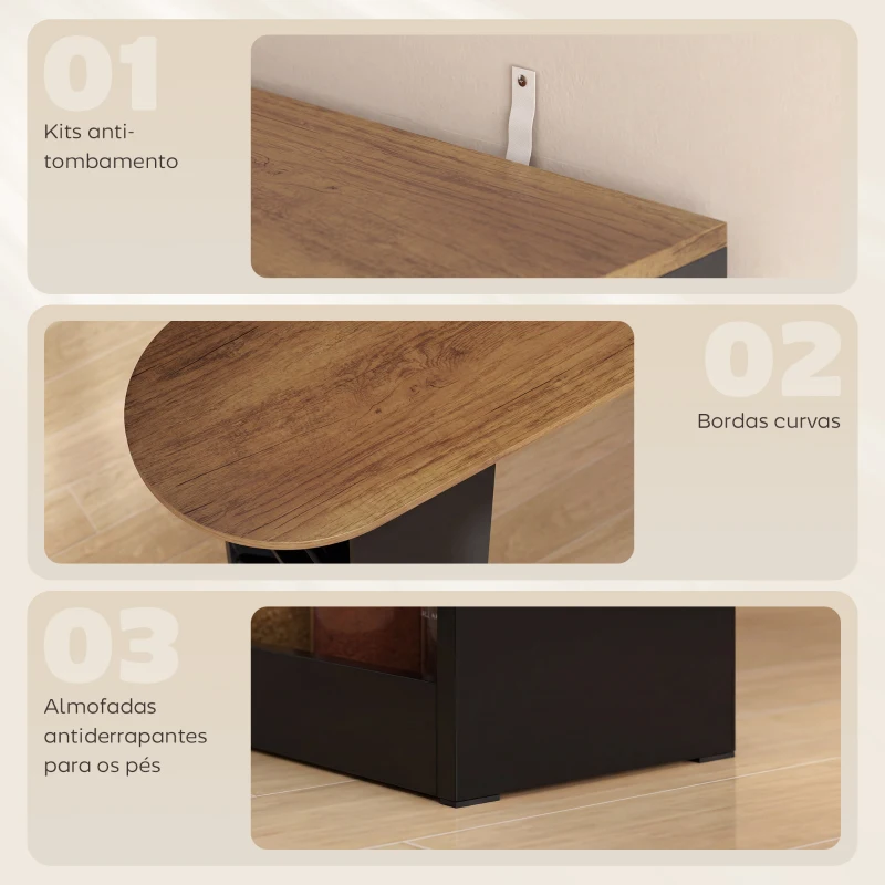 HOMCOM Mesa de Bar Extensível e Giratória 360° com Prateleiras Abertas e 2 Portas de Vidro 150x80x105,5 cm Preto e Madeira