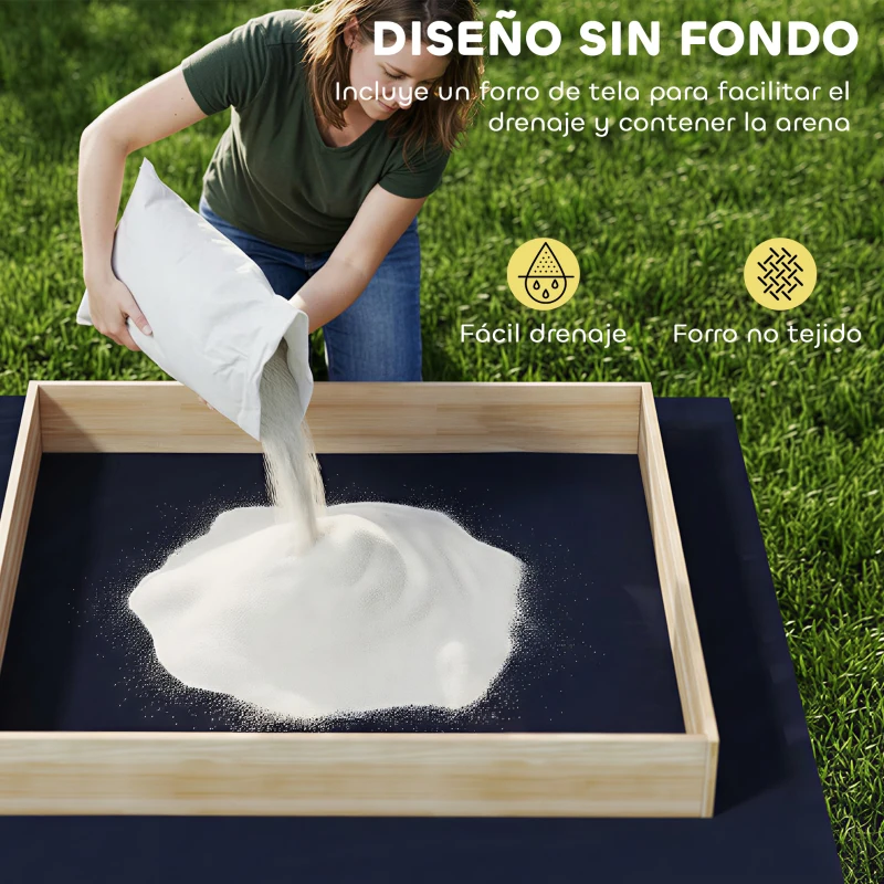 AIYAPLAY Arenero para Niños de Madera con Excavadora Arenero Infantil con Asiento Giratorio 360° y Forro 184x90x56 cm Natural