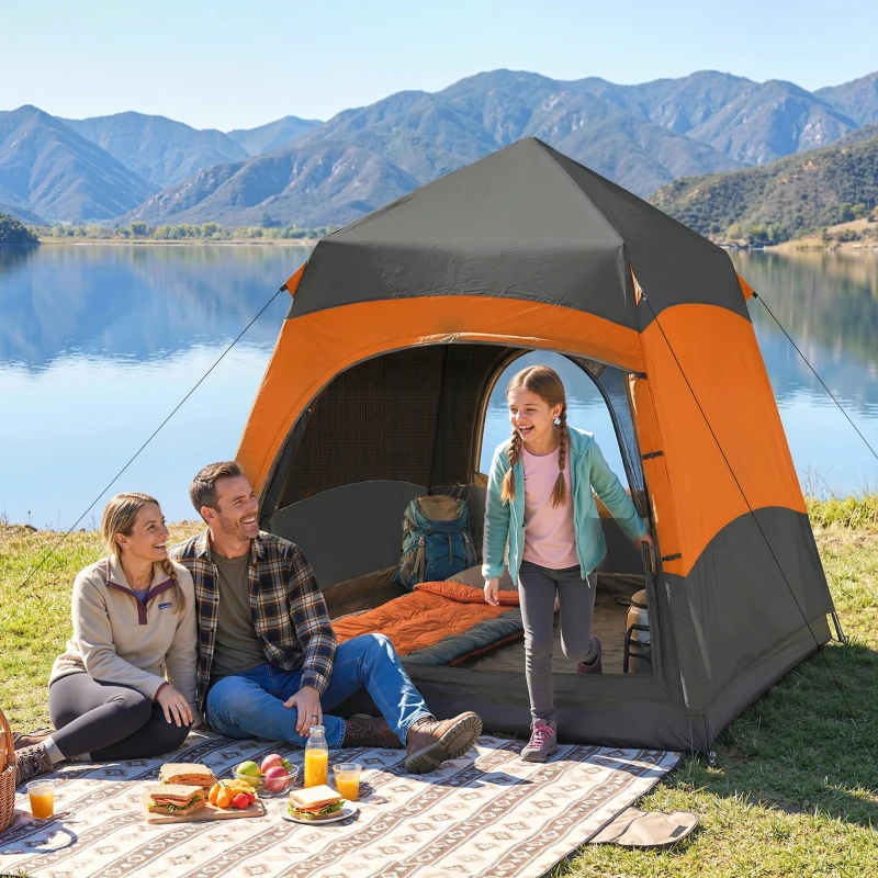 Outsunny Double Layer Instant Pop Up Tent with Rainfly, Portable Camping Shelter with Sewn-in Groundsheet and Carry Bag, Orange