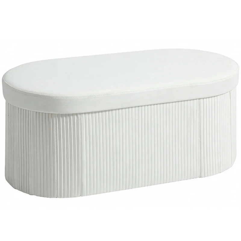 HOMCOM Puff de Arrumação 72 L 76x38x35 cm Estofado em Veludo Baú de Arrumação Suporta 120 kg Creme