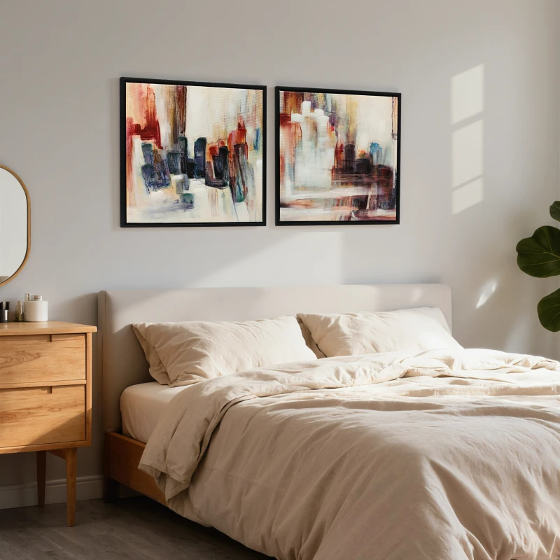 HOMCOM Quadros em Tela Abstractos 40x40 cm 2 Peças Quadros de Arte de Parede Emoldurados Decoração Moderna Multicolor
