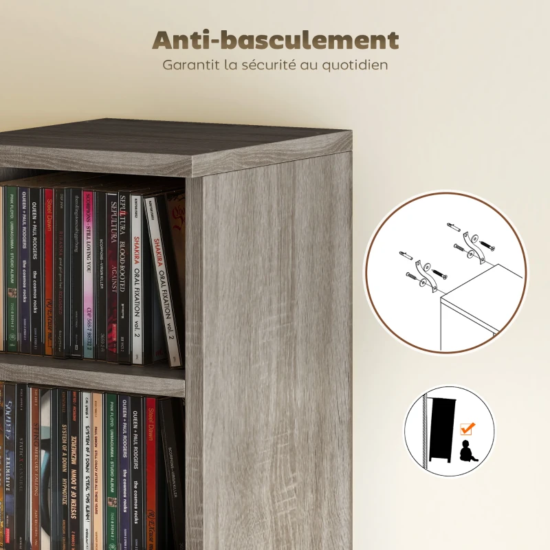 HOMCOM Lot de 2 étagères colonnes armoire de rangement CD-DVD 12 compartiments 21 x 22,5 x 88,5 cm capacité 204 CD gris