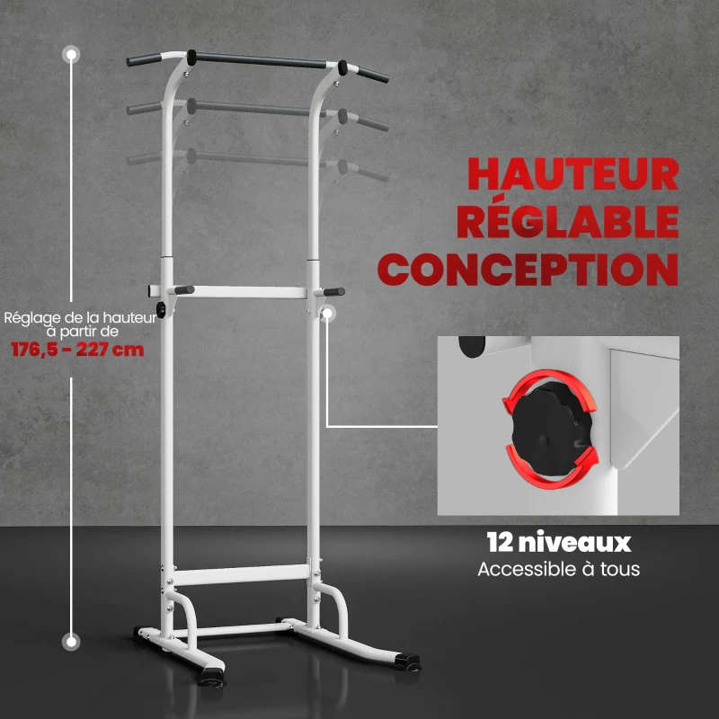 SPORTNOW Power tower dip barre de traction autoportante réglable en hauteur cadre acier 91,5 x 97,5 x 176,5-227 cm pour la maison